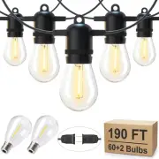 190FT Outdoor String Lights for Patio with 62 Shatterproof S14 Vintage Edison...