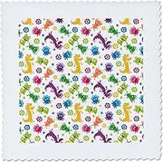 3dRose 3dRose Silly Crazy Colorful Cartoon Monsters and Aliens Cartoon Sci-Fi Pattern - Quilt Square, 6 by 6-inch (qs_116491_2), qs_116491_2, 6x6 inch Quilt Square