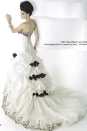 Bridal Wedding Dress Gown Private Label BY G # 1383 Ivory/Silver/Burgundy SZ 18
