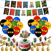 Ninja Theme Party Set -Birthday Banner Cake Toppers Balloons - Kids Birthday Party Decorations