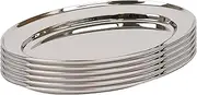 Argon Tableware 25 x 17cm Serving Platters - 6 Pack - Stainless Steel Chrome Dinner Tray Oval Plate Small Appetizer Serving Dishes for Party, Events, Table Service, Snack Platters