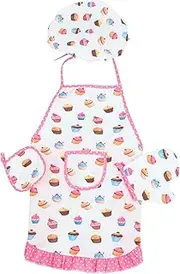 Ciieeo 1 Set Kids Apron with Chef Hat Set Child Chef Apron 4pcs Oven Mitts Holder Mat Kids Baking Apron Suit for Girls, Boys