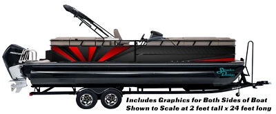 Red Sun Burst Line Black Gray Graphic Kit Decal Fishing Boat Wrap Vinyl Pontoon