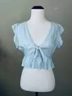 NEW Roxy sz. Small Crop Top Front Tie Light Blue Ruffle Cap Sleeves