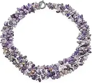 [Bling Jewelry] Big Chunky Purple Amethyst Pink Quartz Black Onyx Blue Lapis Green Pink Quartz Blue Red Turquoise Gemstone Chips Cluster Multi Strand Statement Bib Collar Necklace For Women