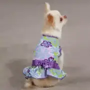 Zack & Zoey Hibiscus Print Dress, Purple/Green Flower Dog Dress w/ Bow, XXS Pet