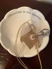 Mud Pie 'Chocolate is the answer' Bowl and Ornate Serving Spoon Set New