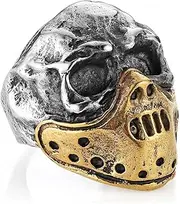[HZMAN] Skull Ring for Men Chunky Stainless Steel Gothic Ring Jason Mask Ring Halloween Jewelry Gift