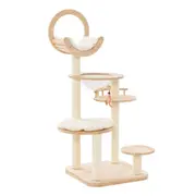 Costway 146cm Wooden Cat Tree Cat Scratching Posts Tower Kitty Condo House Pet Toy w/5 Platform&Clear Bowl