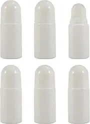 JDFHFGB 6 Pcs 60ml/2oz Empty Refillable Roll on Bottles, Reusable White Plastic Rollerball Containers,Leak-Proof DIY Deodorant Ball Applicator for Essential Oil Perfumes Balms