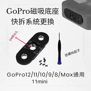 台灣現貨 GoPro 12 11 10 MAX HERO 9 8 磁吸底座 轉1/4螺孔 GOPRO接口 快拆系統