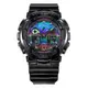 【CASIO】卡西歐 G-SHOCK 虛擬彩虹 GA-100RGB-1A 兩百米防水 雙顯運動電子錶 亮面黑/炫彩