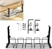 WEZCHUGHAOL Under Desk Cable Management Tray, 16” No Drill Cord Organizer with Clamps for Wire Management, 4mm Sturdy Wire Desk Cable Organizer Tray, Cable Management Rack for Home & Office