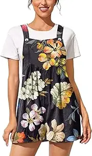 [Generic] Womens Light Romper Women's Summer Floral Print Retro Work Shorts with Pockets Oversize Loose Jumpsuit Wide Leg Pant