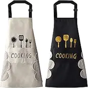 2 Pack Kitchen Apron with Pocket for Women Men Chef,Unisex Chef Apron Waterproof,Hand-wiping,Bib Aprons for Cooking Painting Housework