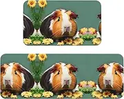 Flower Guinea Pig Print Kitchen Floor Mat 2 Sets Non-Slip Rugs for Kitchen Laundry Office and Home Decor