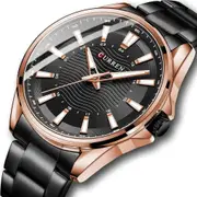 Fashion Business Quartz Watches Stainless Steel Band Wristwatches for Men with Luminous Hands Black Clock