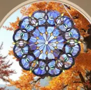 Tiffany Style Stained Glass Panel Suncatcher - Victorian in Blue and Purple 20in