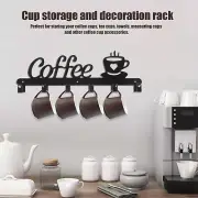 6 Hook Coffee Cup Design Wall Mounted Black Metal Mug Rack Kitchen Accessories