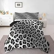 Feelyou Kids Black Leopard Print Comforter Set Full Size, Cheetah Bedding Set Boys Girls Animal Duvet Insert Teens Bedroom Decor 3Pcs