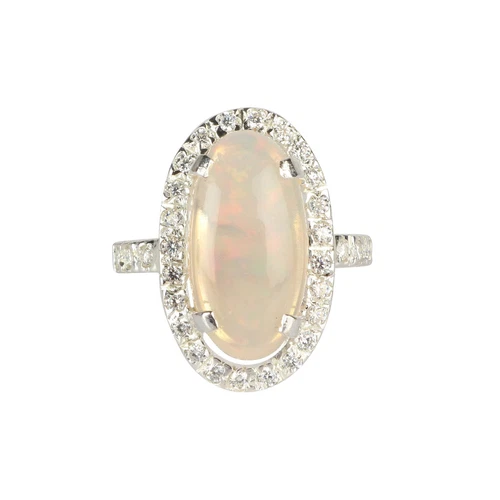6 Ct. Natural Oval Shape Fire Opal & White Accents Solitaire Ring in 925 Silver