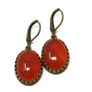 Carnelian Crown Drop Lever-back Earrings 18x13mm
