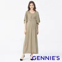 在飛比找momo購物網優惠-【Gennies 奇妮】女神風造型袖哺乳洋裝-卡(哺乳衣 短