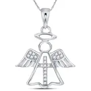 14k White Gold Round Diamond Angel Cross Religious Pendant 1/20 Cttw