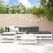 6 Piece Garden Lounge Set with Cushions in White Solid Pine Wood for Patio Furniture, Modifiable Outdoor Sofa Set with Backrest and Soft Cushions, Ideal for Porch, Small Balcony, and Garden