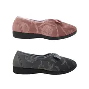Grosby Violet Ladies Slippers Slip on Velour Upper Floral Pattern
