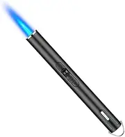 Butane Torch Lighters, 6.5-inch Refillable Pen Lighter with Fluid View Window Hook and Adjustable Jet Flame, Windproof Butane Lighter for Candle Grill BBQ Camping Fireworks(Gas Not Included) (Black)