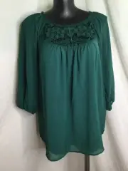 AUTOGRAPH DEEP TEAL "LACE YOKE" 3/4 ELASTIC CUFF SLEEVE TOP SZ 20-NEW REDUCED $