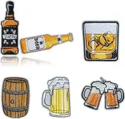 HEYTRCO 6PCS Beer Whiskey Iron on Patches, Cartoon Mug Cheers Drink Oak Barrel Embroidered Repair Patches for Clothes, Custom Applique for Hats, Jeans, Jackets, Bags, Backpacks, Dress, Shoes