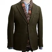 Men's Tweed Herringbone Blazer Jacket Vintage Office Plus Size Regular Tailored Fit Single Breasted Two-buttons ArmyGreen grey blue Black White Yellow