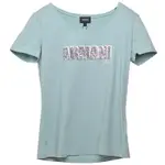 ARMANI JEANS 棉質亮片品牌字母LOGO字母圖騰短袖圓領T恤(綠松石色)