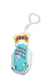 Spirit of Nature Ornament- OWL - seed beads -white turquoise orange purple