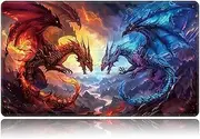 Playmat for MTG, Card Game Mat Non-Slip Rubber Base and Stitched, 24 x 14 inch TCG Play Mat for MTG and Other Card Games (NO Zones), Red Dragon Blue Dragon