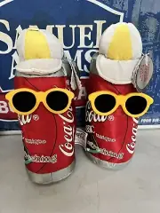 ONE COCA COLA BEANIE PLUSH TOY "SHADES' COKE CAN WITH SUN CLASSES AND CAP- NWT