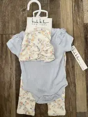 Nicole Miller 0-3 Mo 4 Piece Set Bodysuit, Pants, Hat & Bib BRAND NEW