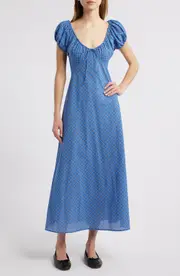 DÔEN Sofia Check Organic Cotton Voile Midi Dress in Cassis Check at Nordstrom, Size Large