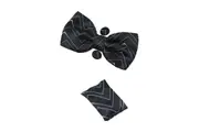 Mens Black & Blue Zig Zag Matching Bow Tie, Pocket Square & Cuff Links Set