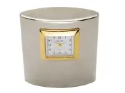 INFINITY:SILVER/GOLD TONE FLASK STYLE COLLECTABLE ANALOG QUARTZ MINI-CLOCK