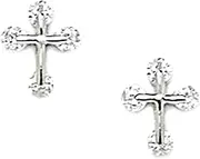 [JewelryWeb] 925 Sterling Silver Rhodium Plated CZ Simulated Diamond Small Religious Faith Cross Screw Back Earrings 9x8mm Stud Earring for Women