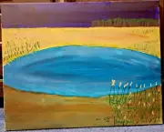 FOREST POND - Wood Backed Hand Crafted Canvas Acrylic Painting 16" × 20"