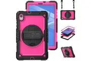 WASSUP Lenovo Tab M10 HD (2nd Gen) 10.1 inch 2020 Case with Screen Protector Hand Strap Stand & Shoulder Strap-Black&RoseRed