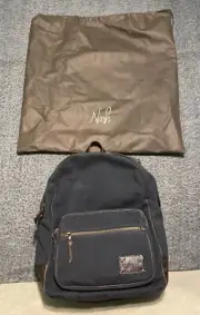NWT Patricia Nash Men's Backpack Navy Canvas Brown Leather Trim Inside Map Print