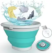 Tiptop Home Mini Washing Machine, Portable Foldable 10 Litre Laundry Tubs, Ultrasonic Turbine Washing Machine with USB, Turquoise, A+++ Efficiency, Top Load, Portable Washer