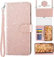 [Asuwish] Mobile Phone Case for Google Pixel 8 Pro Case with Strap Film Screen Protector Card Slot Foldable Glitter Leather Wallet Stand Pixel8Pro 8Pro 5G Mobile Phone Cases Protective Glass Phone Case