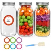 3 Pack Wide Mouth Mason Jars 64 oz, Half Gallon Mason Jars, Large Canning Jar...