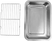HOLIDYOYO 1 Set Sheet Stainless Steel Baking Sheet with Cooling Rack Drain Oil Plate Deep Pan for Baking Roasting Draining Vegetables Fruits and Tableware